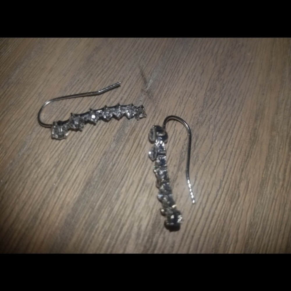 Silver Crystal Inverted Earrings - Picture 5 of 5